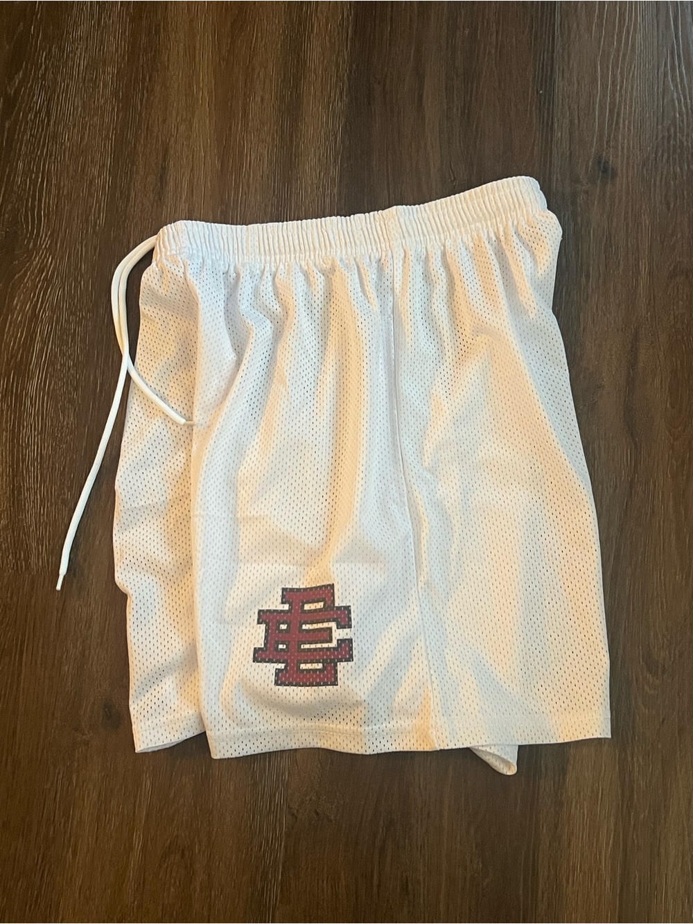 Eric Emanuel Men’s Athletic Shorts L White Mesh Drawstring Solid Logo